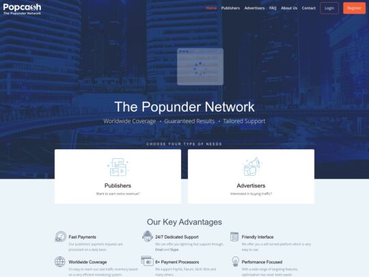 PopCash review, a site that is one of many popular Popunder Networks