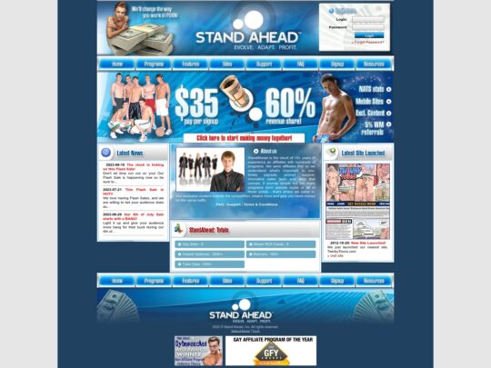 Stand Ahead - the affiliate program where you can promote tons of gay pay sites and earn on membership referrals by PPS and Rev Share