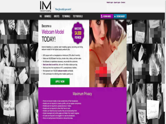 Internet Modelling review, an affiliate program that is one of many popular Adult Modelling Agencies
